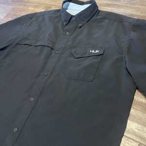 Huk Shirt Mens XL Black Button Up Short Sleeve Fishing Performance Quick Dry